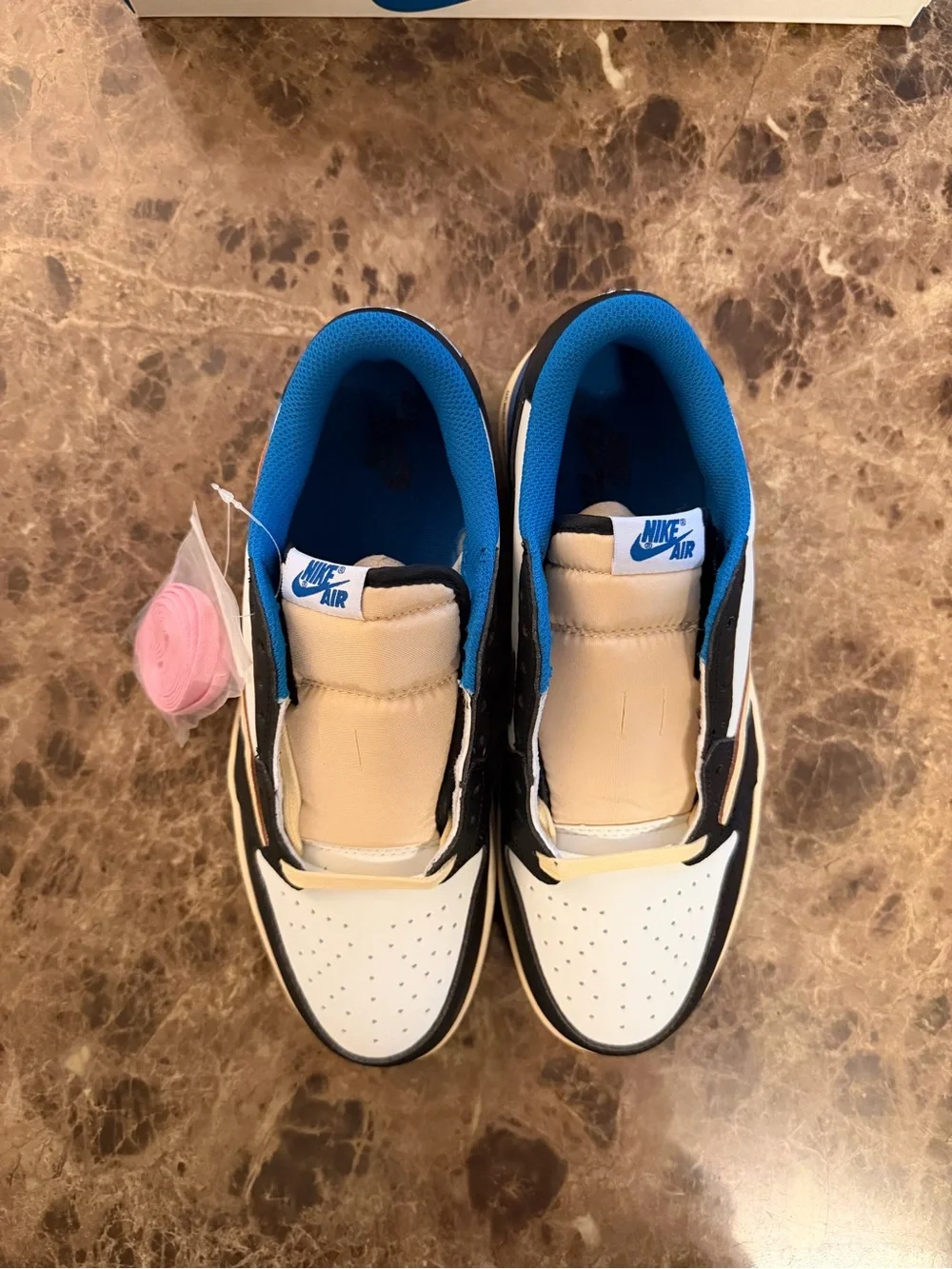 Jordan 1s Low Fragments x Travis Scott’s  DS with box and extra pink laces